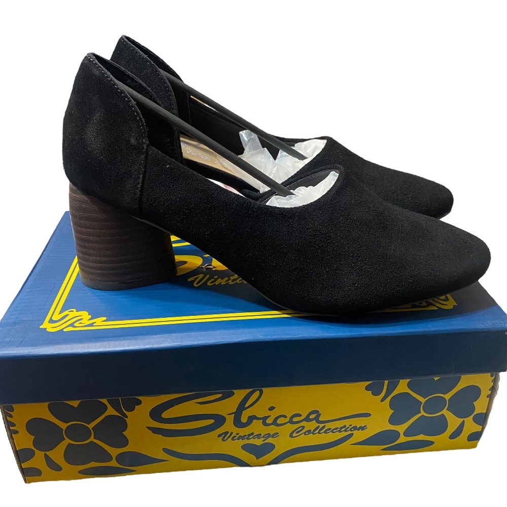 Sbicca Women's 8.5 Black D'orsay Heels Block Heel Leather Upper Classy New